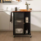 Costway Mobile Serving Cart Metal Kitchen Trolley w/Transparent Single Door Cabinet