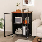 Costway Mobile Serving Cart Metal Kitchen Trolley w/Transparent Single Door Cabinet