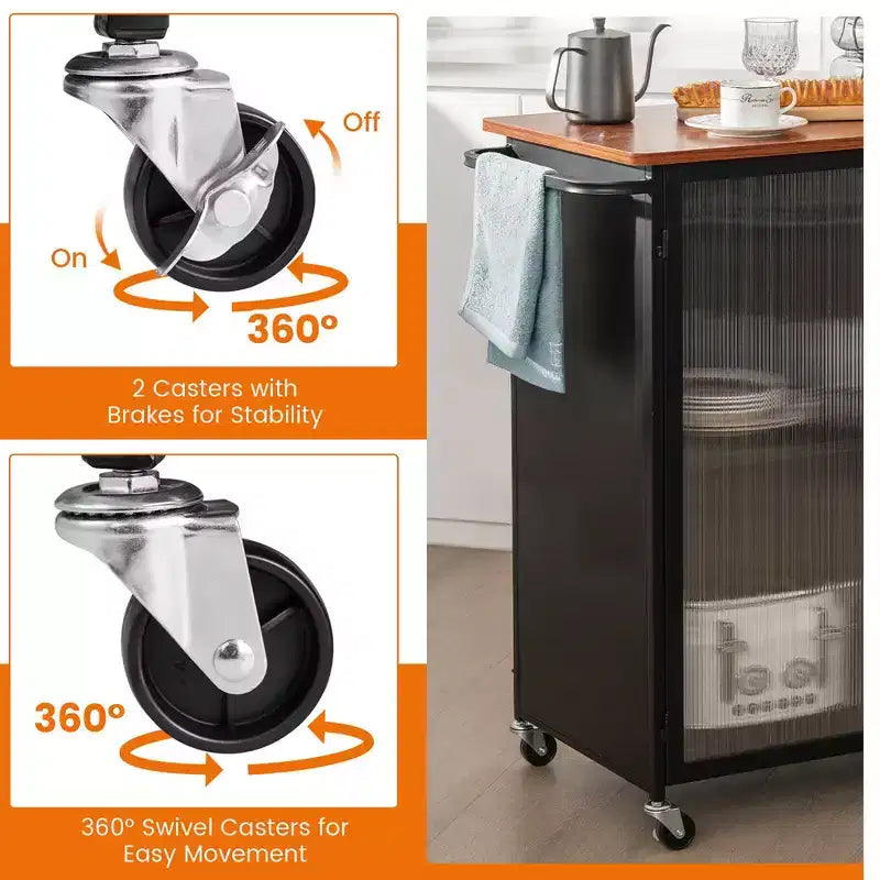 Costway Mobile Serving Cart Metal Kitchen Trolley w/Transparent Single Door Cabinet
