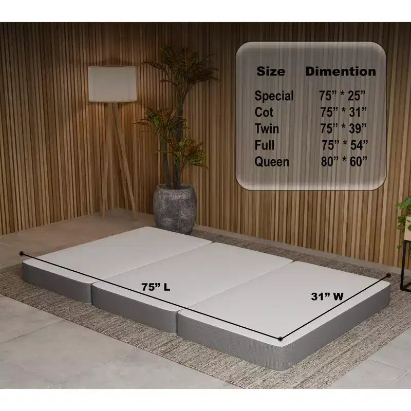 Continental Sleep Materasso portatile a tre pieghe in memory foam gel da 5 pollici | Lati in mesh traspirante con rivestimento ultra morbido, rimovibile e lavabile, 31