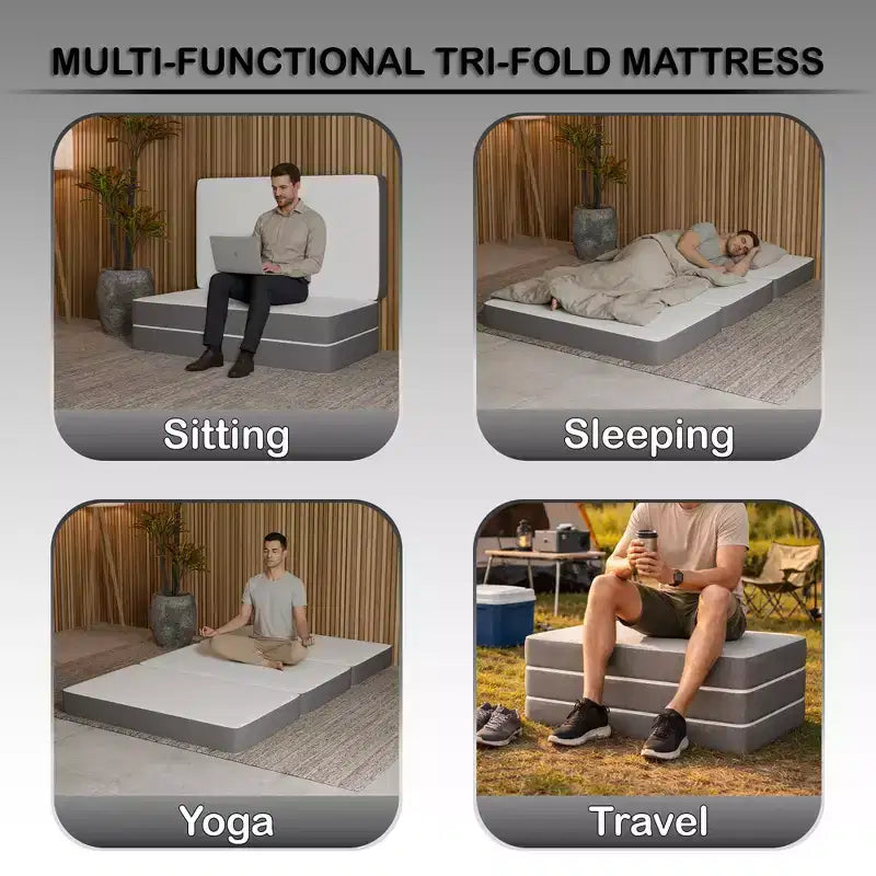 Continental Sleep Materasso portatile a tre pieghe in memory foam gel da 5 pollici | Lati in mesh traspirante con rivestimento ultra morbido, rimovibile e lavabile, 31