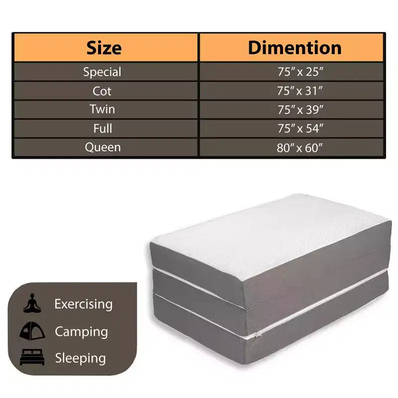 Continental Sleep Materasso portatile a tre pieghe in memory foam gel da 5 pollici | Lati in mesh traspirante con rivestimento ultra morbido, rimovibile e lavabile, 31