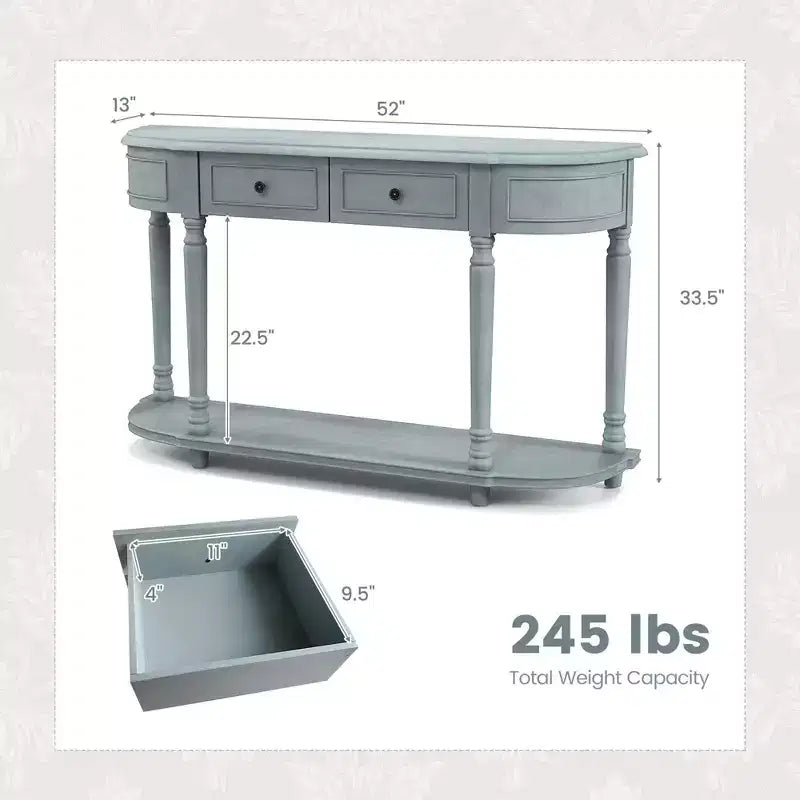 Costway Tavolo Consolle da 132 cm con 2 Cassetti e Ripiano Aperto, Stile Retrò