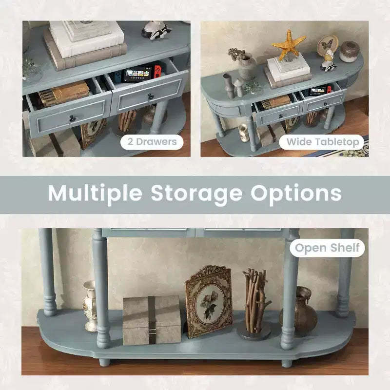 Costway Tavolo Consolle da 132 cm con 2 Cassetti e Ripiano Aperto, Stile Retrò