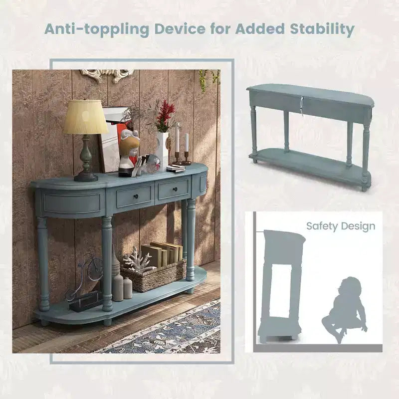 Costway Tavolo Consolle da 132 cm con 2 Cassetti e Ripiano Aperto, Stile Retrò