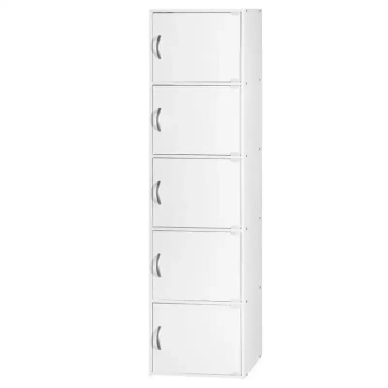 Hodedah HID5 High Quality 5 Shelf Home, Office, and School Enclosed Organization Storage 59 Inch Tall Slim Bookcase Cabinets