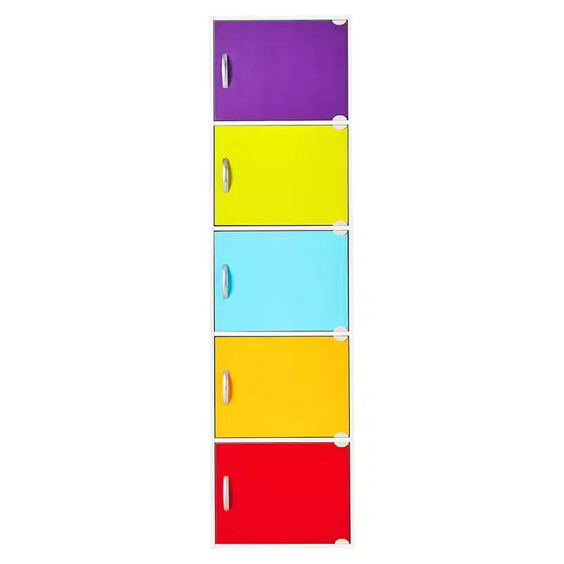 Hodedah HID5 High Quality 5 Shelf Home, Office, and School Enclosed Organization Storage 59 Inch Tall Slim Bookcase Cabinets