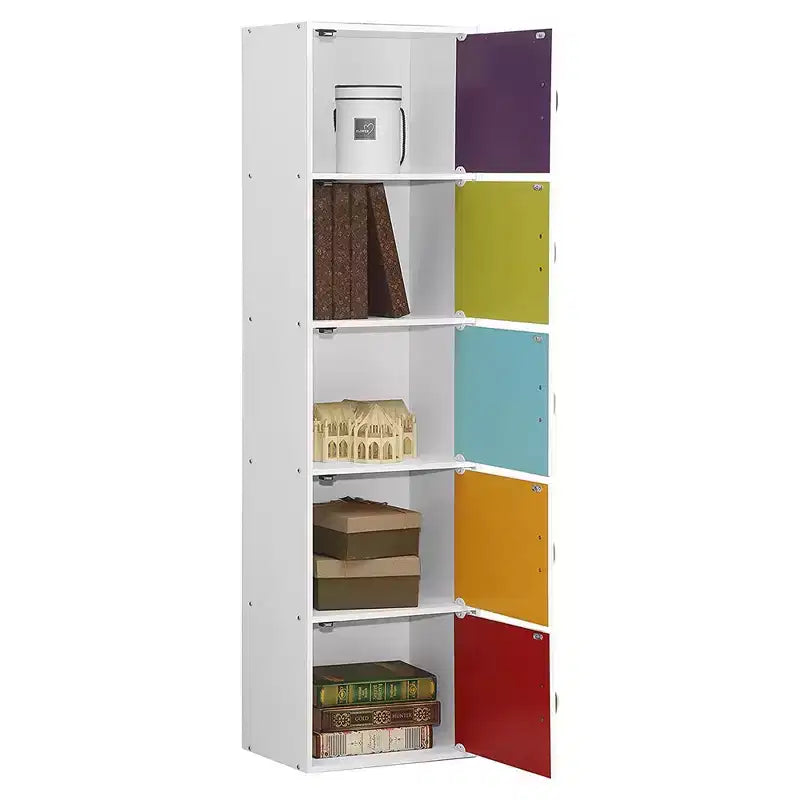 Hodedah HID5 High Quality 5 Shelf Home, Office, and School Enclosed Organization Storage 59 Inch Tall Slim Bookcase Cabinets