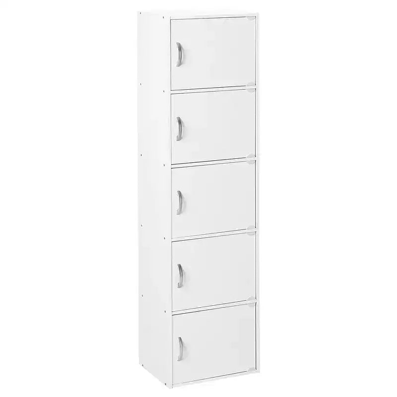 Hodedah HID5 High Quality 5 Shelf Home, Office, and School Enclosed Organization Storage 59 Inch Tall Slim Bookcase Cabinets