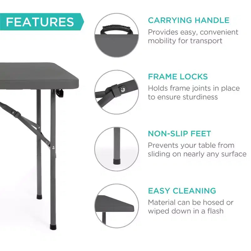 Best Choice Products 4ft Plastic Folding Table, Indoor Outdoor Heavy Duty Portable w/ Handle, Lock for Picnic