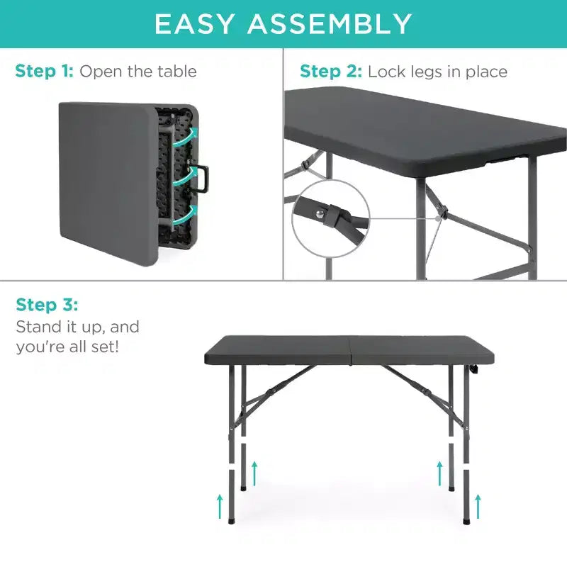 Best Choice Products 4ft Plastic Folding Table, Indoor Outdoor Heavy Duty Portable w/ Handle, Lock for Picnic