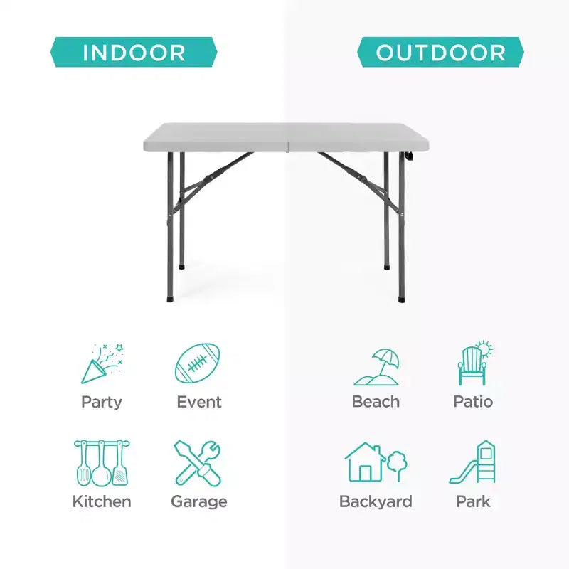 Best Choice Products 4ft Plastic Folding Table, Indoor Outdoor Heavy Duty Portable w/ Handle, Lock for Picnic