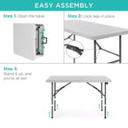 Best Choice Products 4ft Plastic Folding Table, Indoor Outdoor Heavy Duty Portable w/ Handle, Lock for Picnic