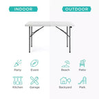 Best Choice Products 4ft Plastic Folding Table, Indoor Outdoor Heavy Duty Portable w/ Handle, Lock for Picnic