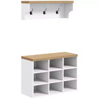 HOMCOM Shoe Bench and Coat Rack Set, 9 Pair Shoe Storage Rack with Hall Trees for Entryway Hallway, White