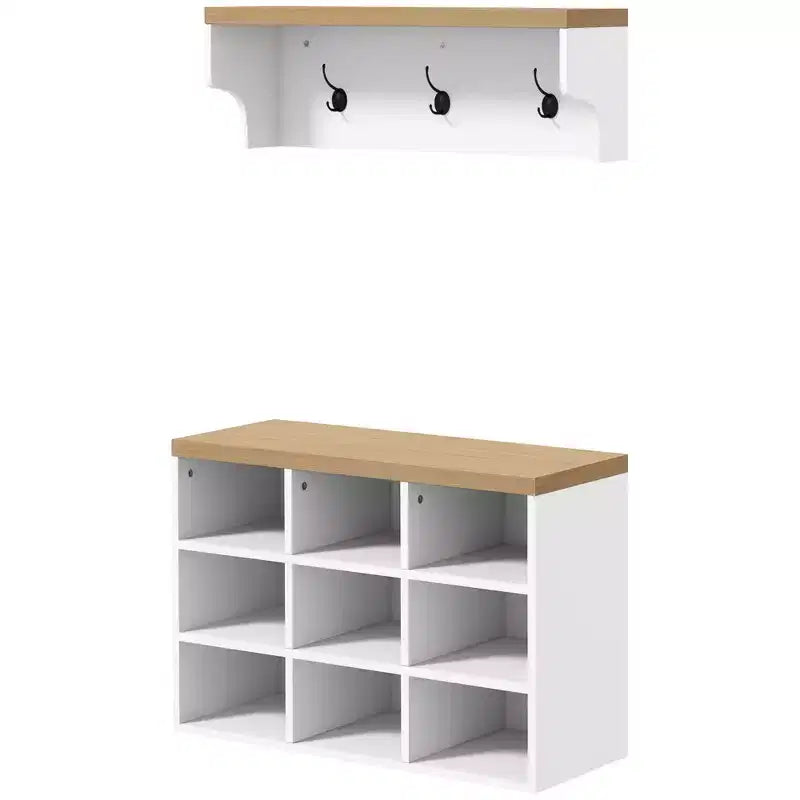 Set Panchina Porta Scarpe e Appendiabiti HOMCOM, Scarpiera da 9 Paia con Attaccapanni per Ingresso, Bianco