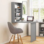 Costway Wall Mounted Computer Convertible Desk Floating Desk w/ Storage Bookcases