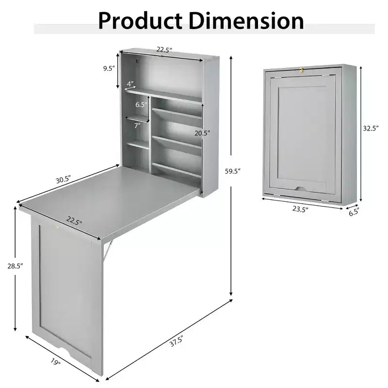 Costway Wall Mounted Computer Convertible Desk Floating Desk w/ Storage Bookcases
