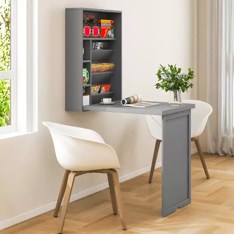 Costway Wall Mounted Computer Convertible Desk Floating Desk w/ Storage Bookcases