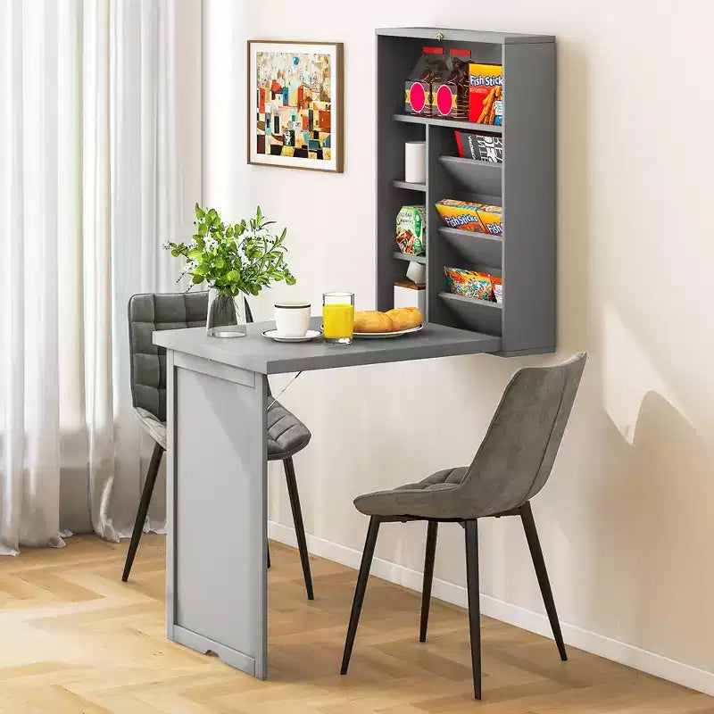 Costway Wall Mounted Computer Convertible Desk Floating Desk w/ Storage Bookcases