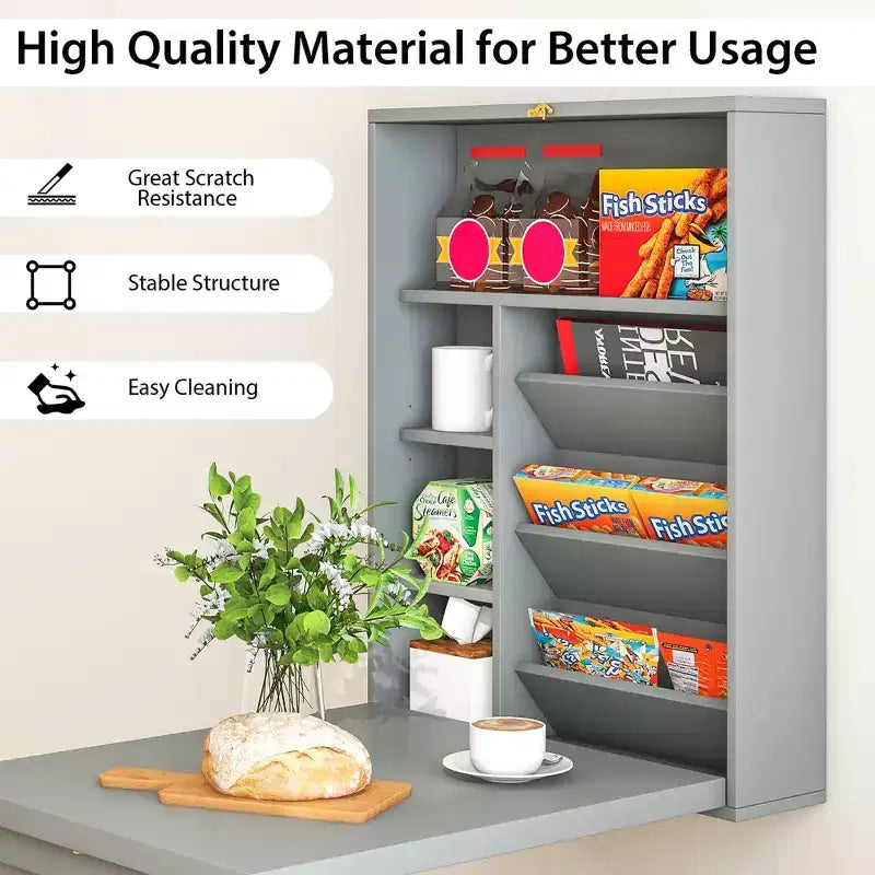 Costway Wall Mounted Computer Convertible Desk Floating Desk w/ Storage Bookcases