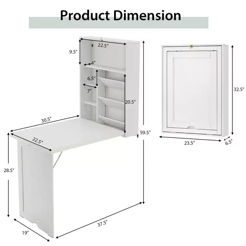Costway Wall Mounted Computer Convertible Desk Floating Desk w/ Storage Bookcases