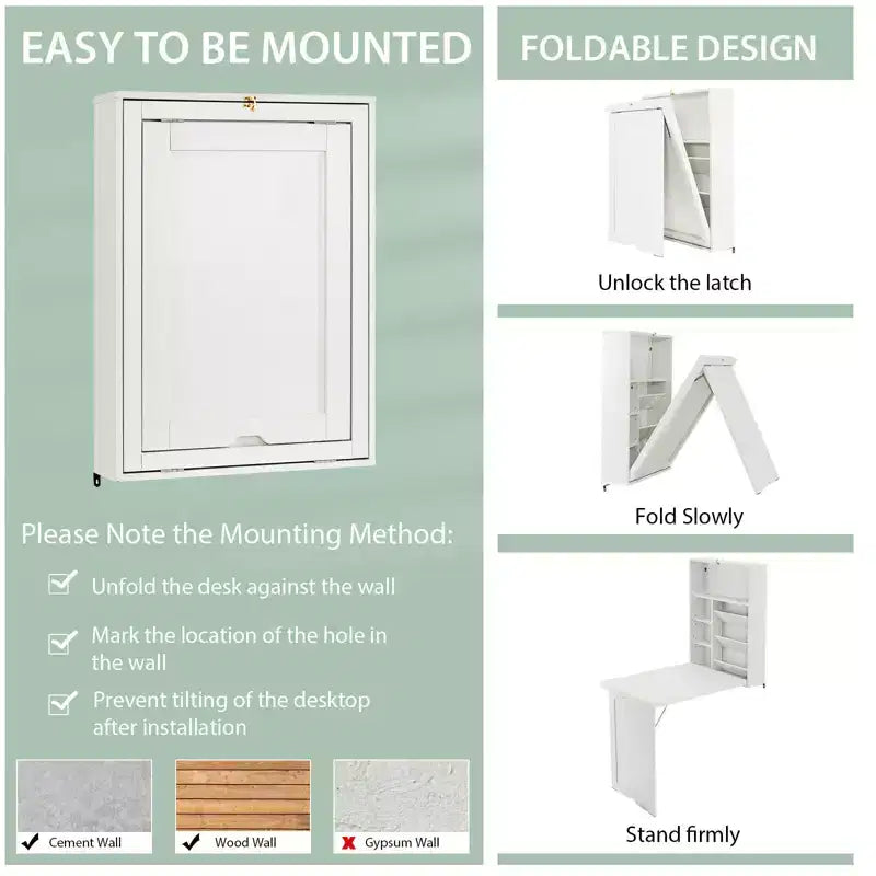 Costway Wall Mounted Computer Convertible Desk Floating Desk w/ Storage Bookcases