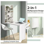 Costway Wall Mounted Computer Convertible Desk Floating Desk w/ Storage Bookcases