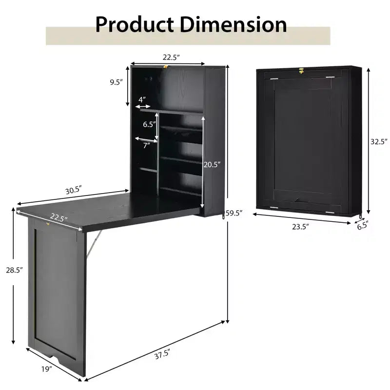 Costway Wall Mounted Computer Convertible Desk Floating Desk w/ Storage Bookcases