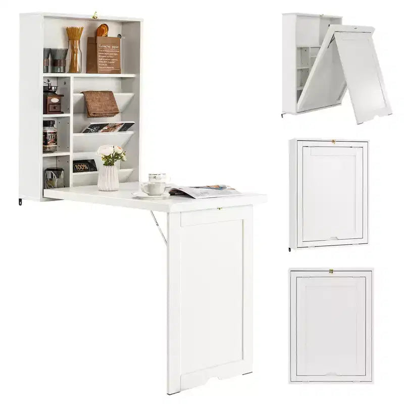 Costway Wall Mounted Computer Convertible Desk Floating Desk w/ Storage Bookcases