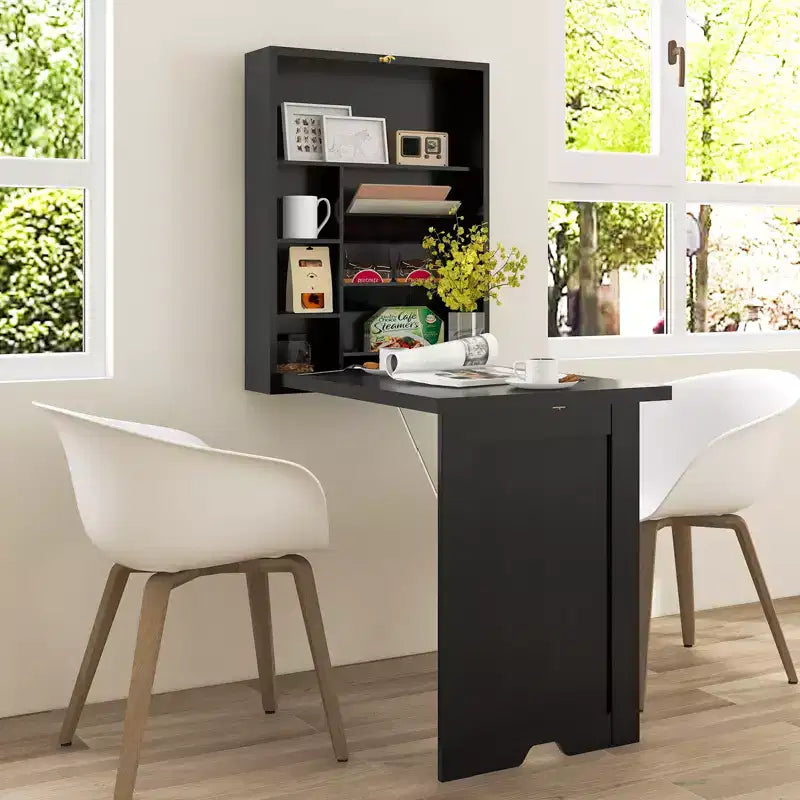Costway Wall Mounted Computer Convertible Desk Floating Desk w/ Storage Bookcases