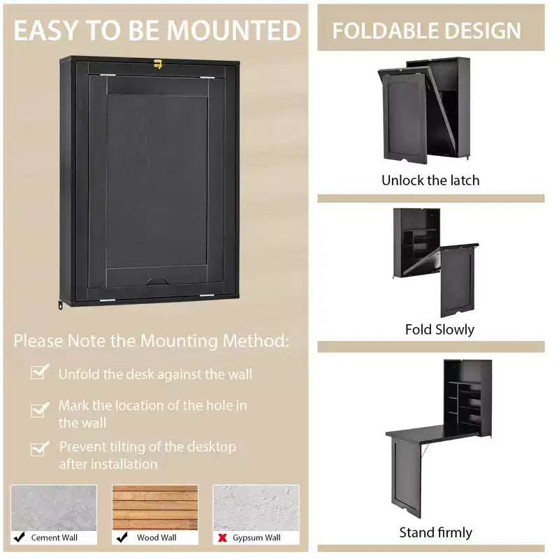 Costway Wall Mounted Computer Convertible Desk Floating Desk w/ Storage Bookcases
