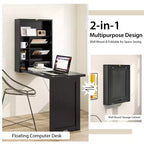 Costway Wall Mounted Computer Convertible Desk Floating Desk w/ Storage Bookcases