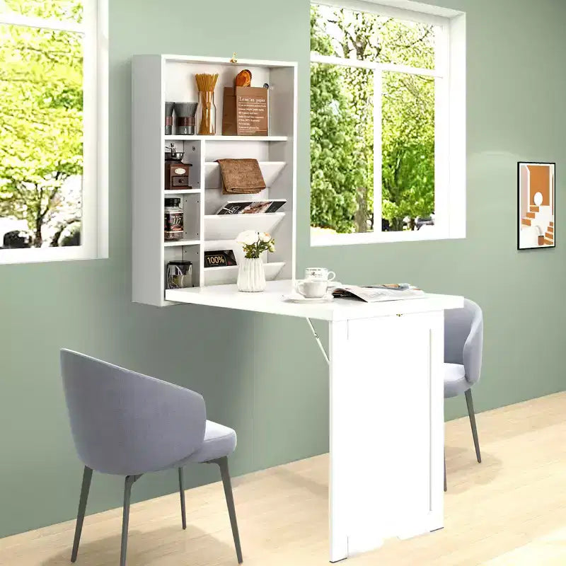 Costway Wall Mounted Computer Convertible Desk Floating Desk w/ Storage Bookcases