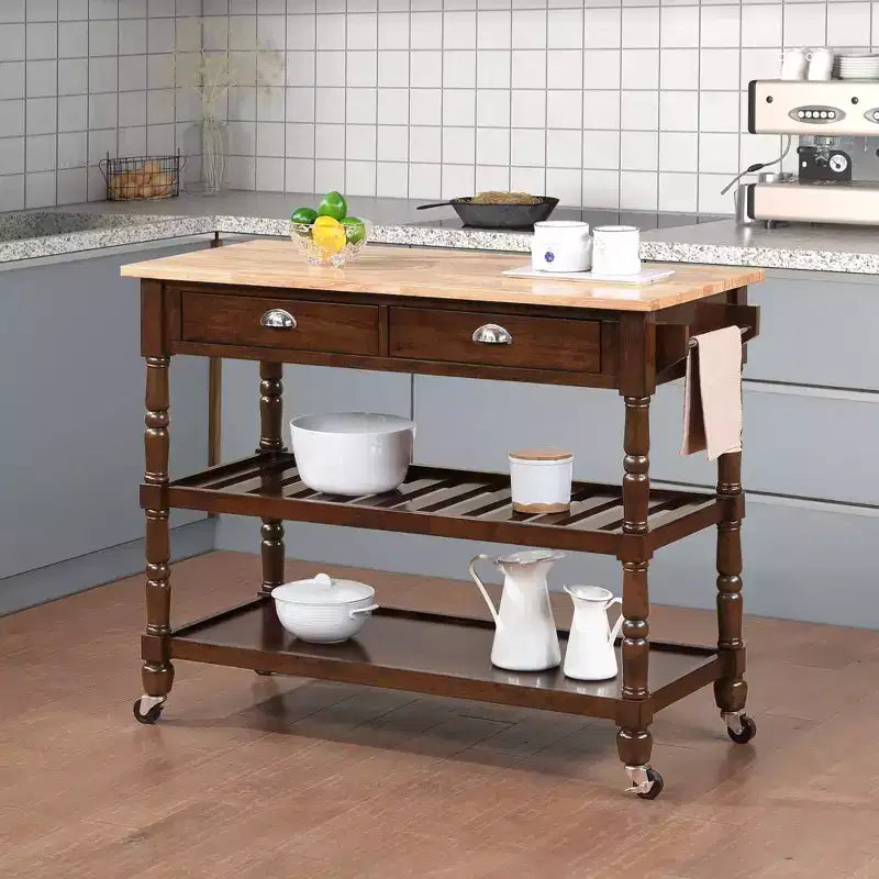 French Country 3 Tier Butcher Block Kitchen Cart with Drawers - Breighton Home