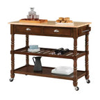 French Country 3 Tier Butcher Block Kitchen Cart with Drawers - Breighton Home