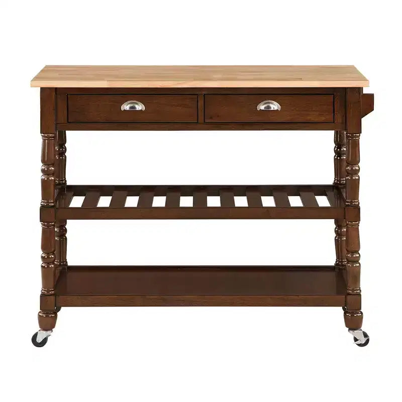 French Country 3 Tier Butcher Block Kitchen Cart with Drawers - Breighton Home