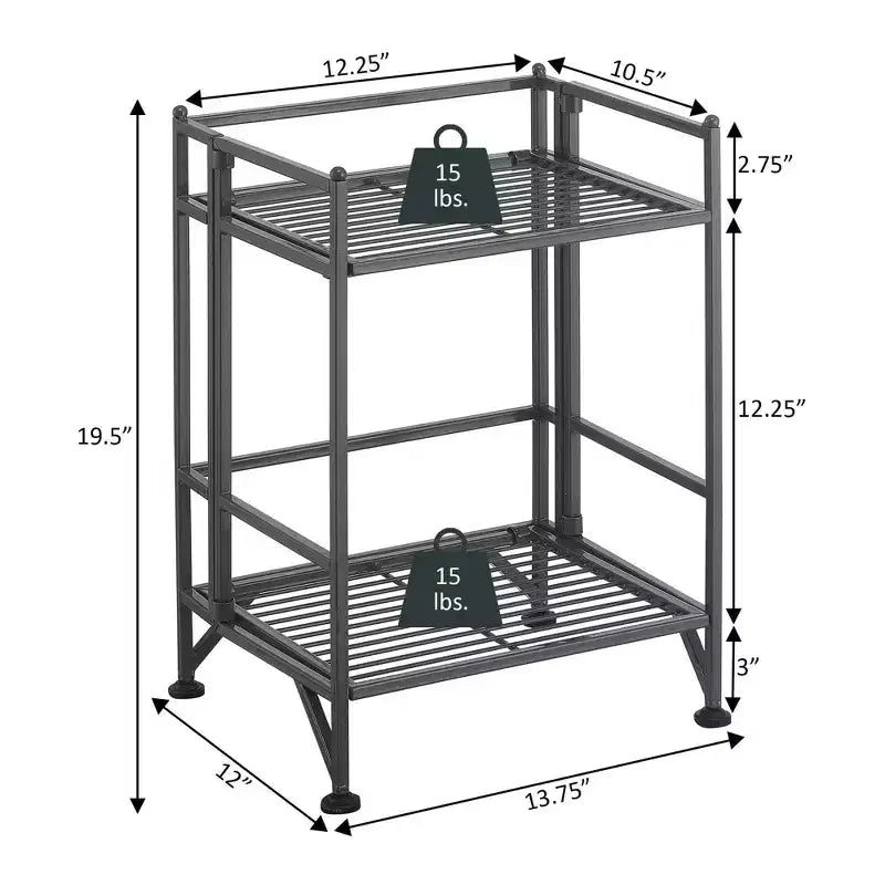 Scaffale metallico pieghevole a 2 ripiani da 20" per spazio extra - Breighton Home