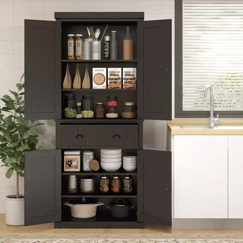 HOMCOM 72 Traditional Freestanding Kitchen Pantry Cabinet Cupboard with Doors and 3 Adjustable Shelves