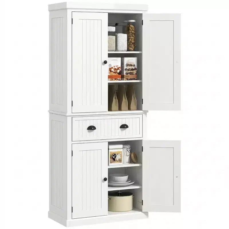 HOMCOM 72 Traditional Freestanding Kitchen Pantry Cabinet Cupboard with Doors and 3 Adjustable Shelves