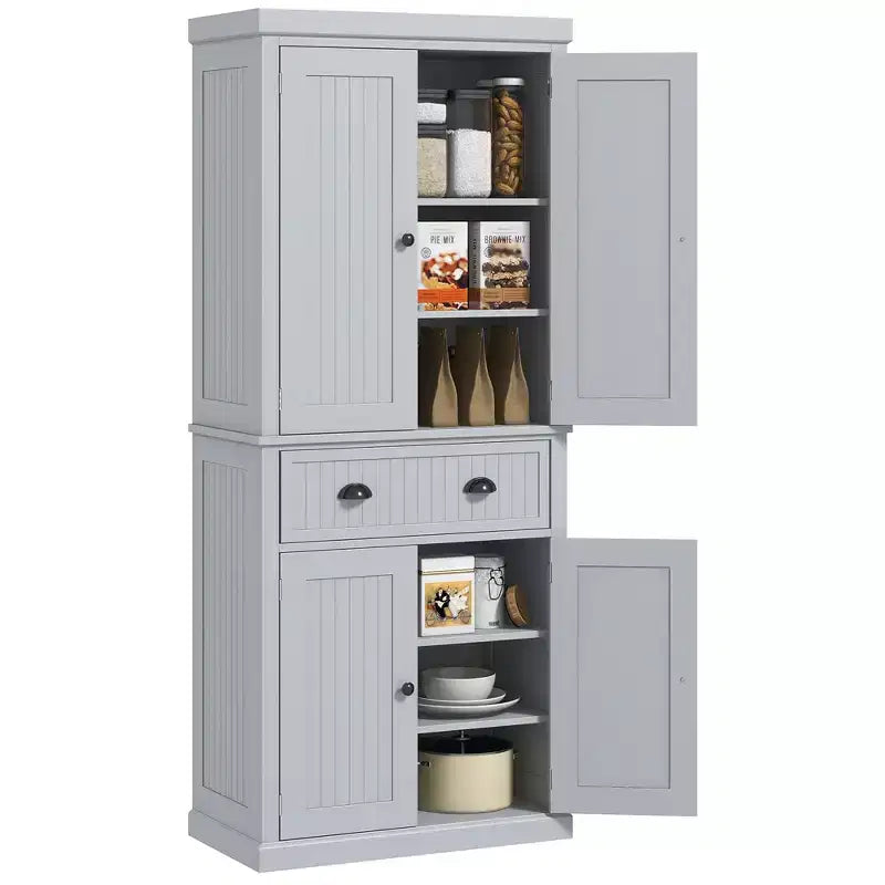 HOMCOM 72 Traditional Freestanding Kitchen Pantry Cabinet Cupboard with Doors and 3 Adjustable Shelves