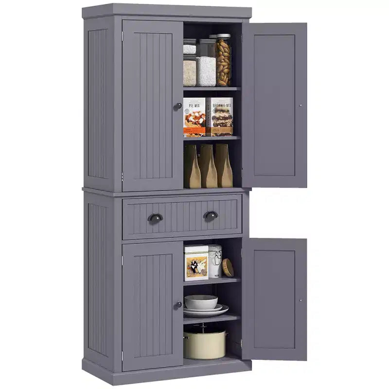 HOMCOM 72 Traditional Freestanding Kitchen Pantry Cabinet Cupboard with Doors and 3 Adjustable Shelves