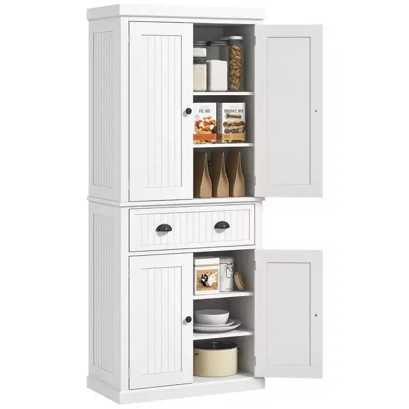 HOMCOM 72 Traditional Freestanding Kitchen Pantry Cabinet Cupboard with Doors and 3 Adjustable Shelves