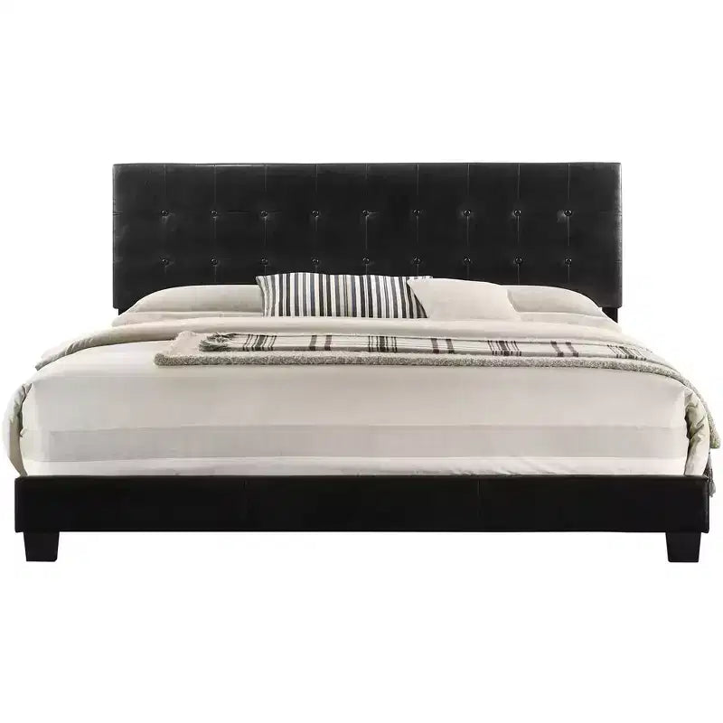 Passion Furniture Caldwell Faux Leather Button Tufted King Panel Bed