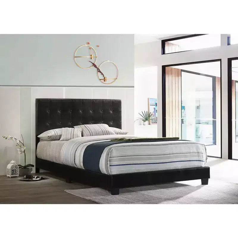 Passion Furniture Caldwell Faux Leather Button Tufted King Panel Bed