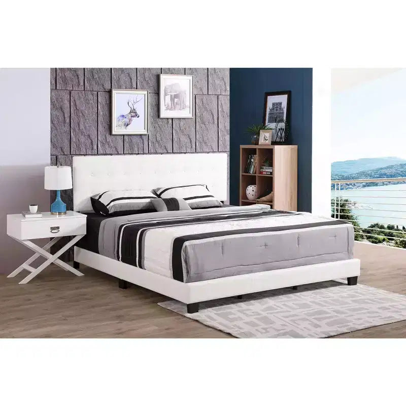 Passion Furniture Caldwell Faux Leather Button Tufted King Panel Bed