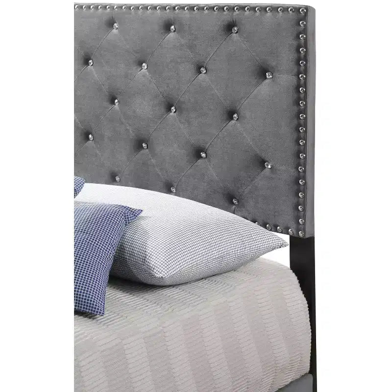 Passion Furniture Suffolk Tufted Velvet Upholstered King Panel Bed