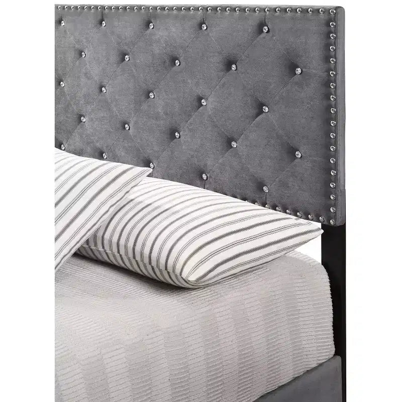 Passion Furniture Suffolk Tufted Velvet Upholstered King Panel Bed