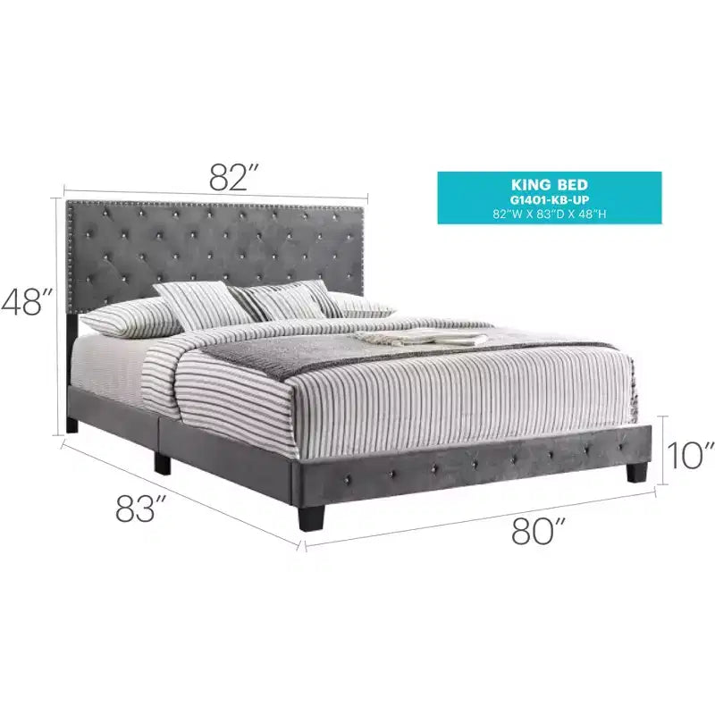 Passion Furniture Suffolk Tufted Velvet Upholstered King Panel Bed