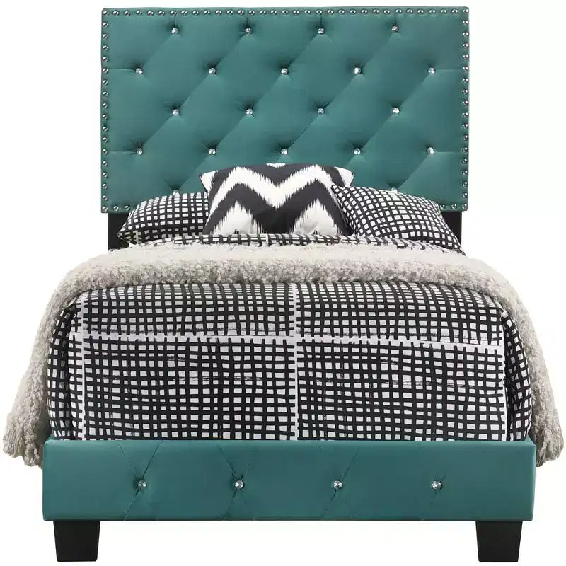 Passion Furniture Suffolk Tufted Velvet Upholstered King Panel Bed
